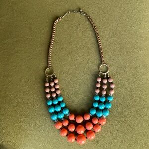 Chunky Beaded Necklace - Coral & Turquoise